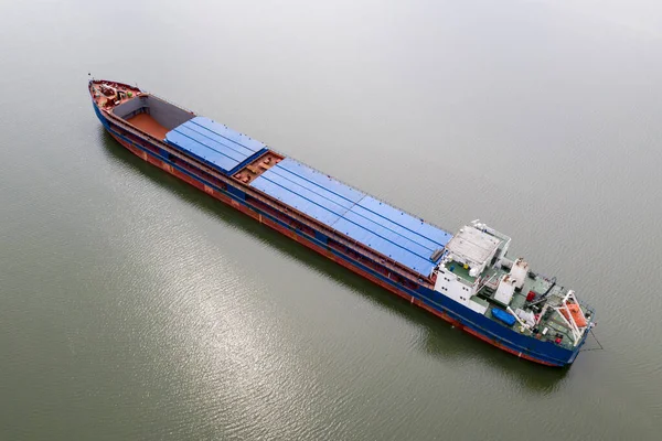 Barcaza Del Río Para Transporte Mercancías Vista Superior Foto Aérea — Foto de Stock