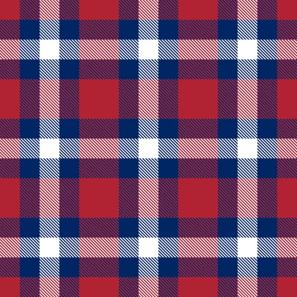 Patriotischer Schottenrock mit weißen, blauen und roten nahtlosen Mustern. — Stockvektor