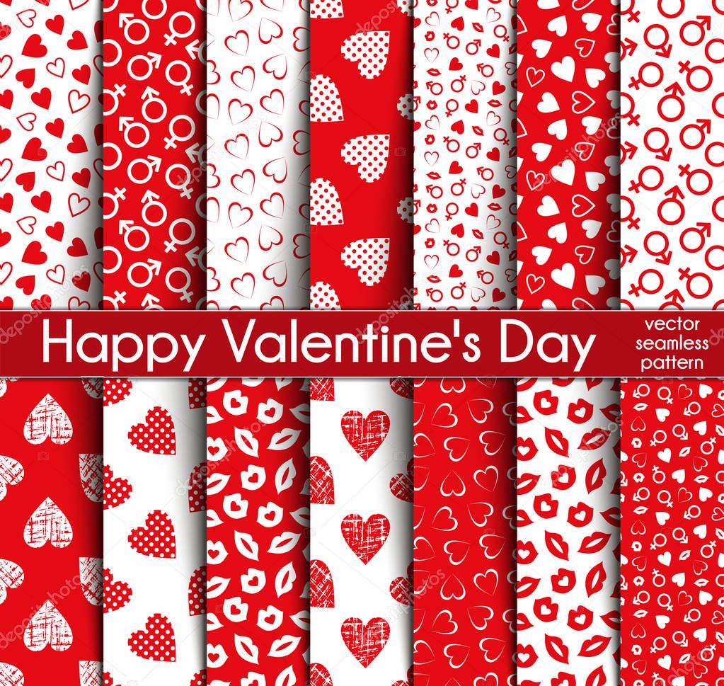 Fourteen Valentine's Day Seamless Vector Patterns.