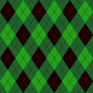 Yeşil, Siyah ve Kırmızı Dikişsiz Argyle Desen Vektör Arka Plan. 