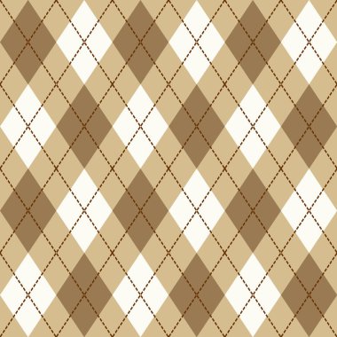 Kahverengi, Bej ve Beyaz Dikişsiz Argyle Desen Vektör Arka Plan