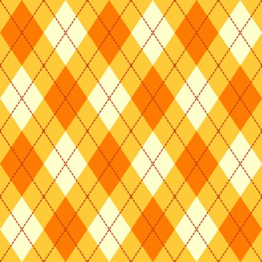 Turuncu, Sarı ve Beyaz Dikişsiz Argyle Desen Vektör Arka Plan.
