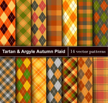 Set Sonbahar Tartan ve Argyle Dikişsiz Desen Arka Plan