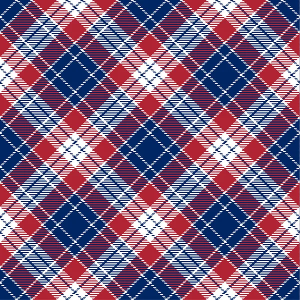 Patriotisk Tartan av White, Blue, Red Seamless Patterns – stockvektor