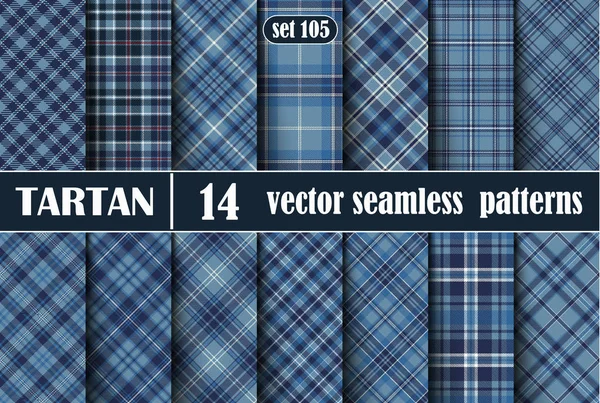 Conjunto azul patrón sin costura de tartán — Vector de stock