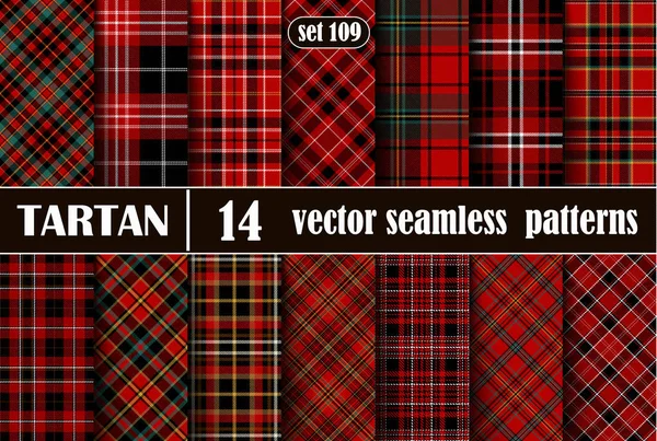 Definir padrão sem costura Tartan vermelho —  Vetores de Stock