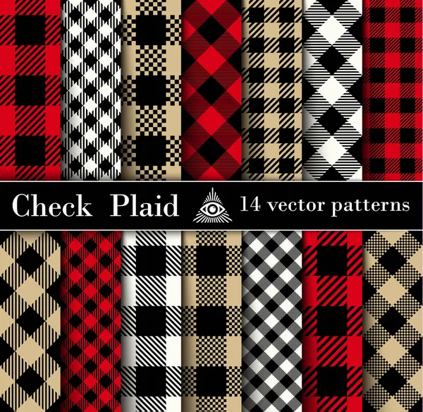 Set Check Plaid patrones sin costura fondos . — Vector de stock