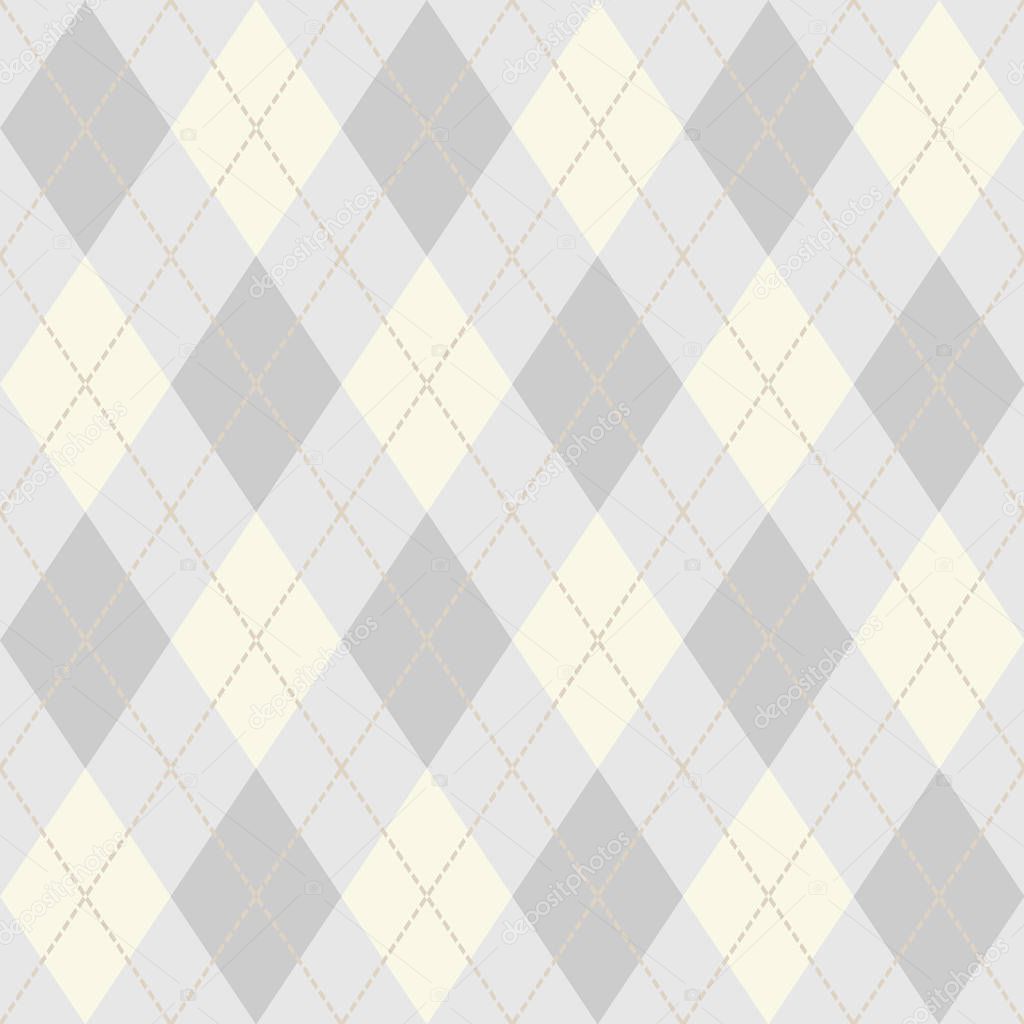 Pastel Beige and  Gray Seamless Argyle Pattern Vector Background.