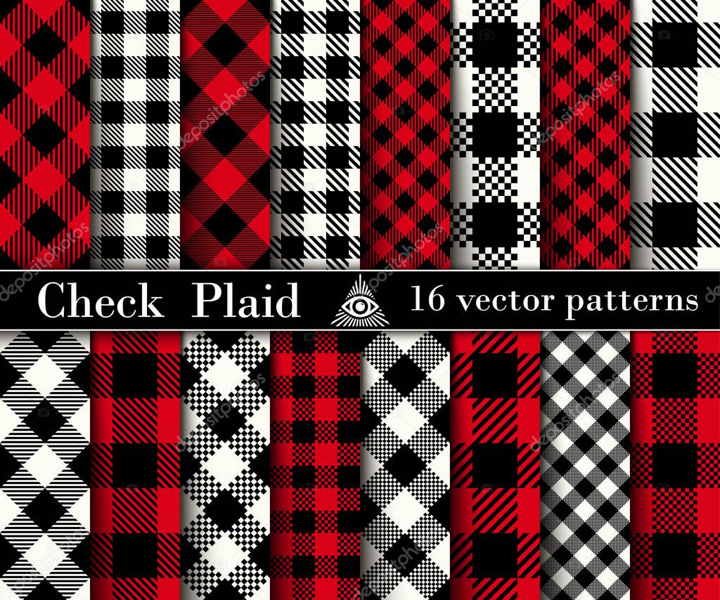 Set Check  Plaid  Seamless Patterns Backgrounds. 