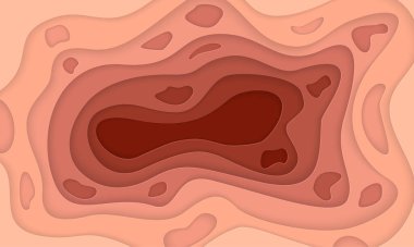 Bej kağıt kesim şekilli 3 boyutlu soyut arkaplan. İş Sunumları, İlanlar, Posterler ve Davetiyeler için Renkli Oyma Sanat Tasarımı Modeli. Vektör İllüstrasyonu