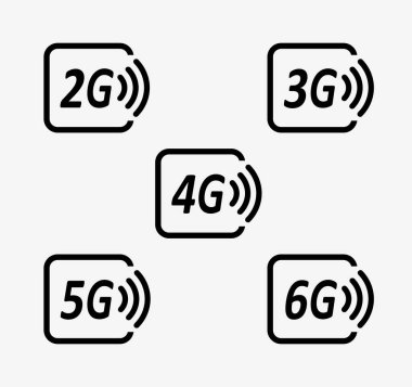2G, 3G, 4G, 5G & 6G Vektör Simgeleri