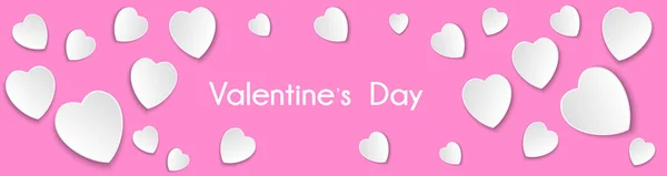 Image Banner White Hearts Pink Background Розрізаними Серцями Авторським Простором — стоковий вектор