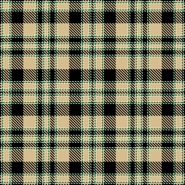 Tartan Senza Cuciture Modello Sfondo Nero Verde Cammello Beige Plaid — Vettoriale Stock