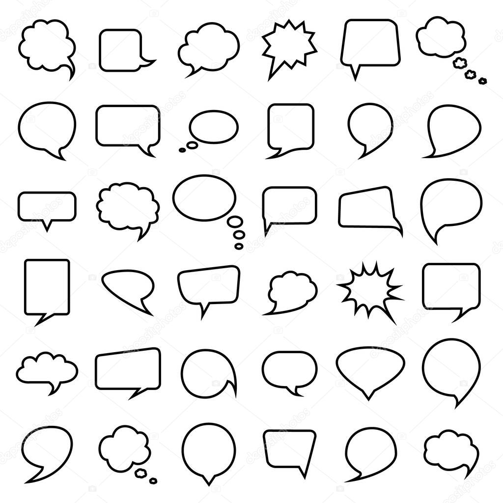 Speech bubble collection. Thirty six  blank hand drawn. Vector illustration