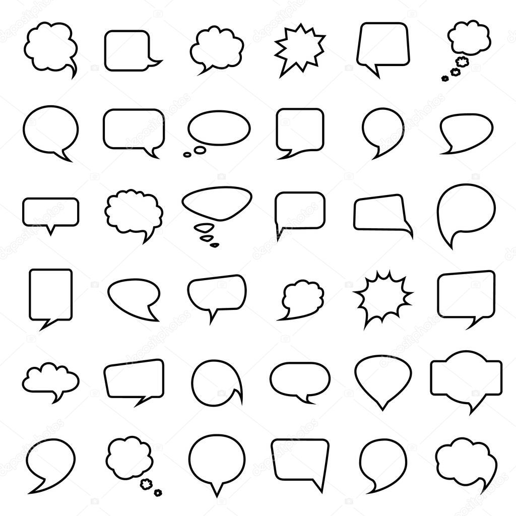 Speech bubble collection. Thirty six  blank hand drawn. Vector illustration