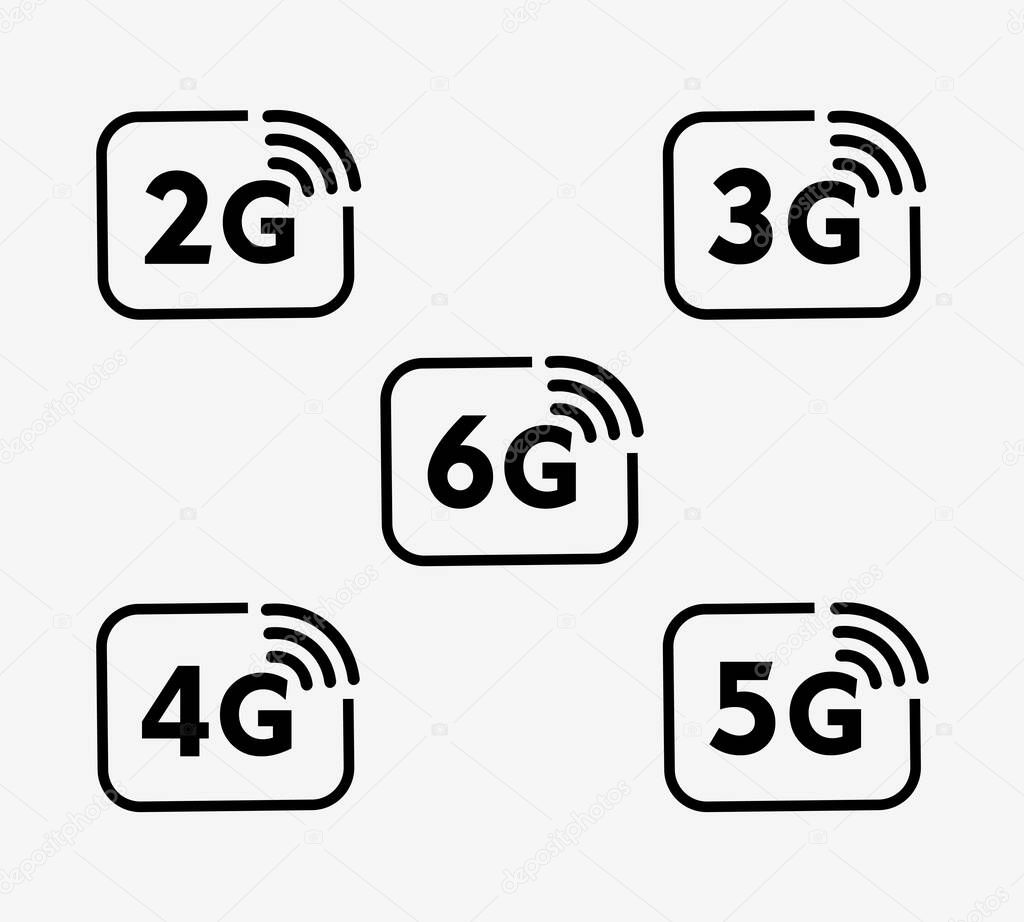 2G, 3G, 4G, 5G & 6G Vector Icons