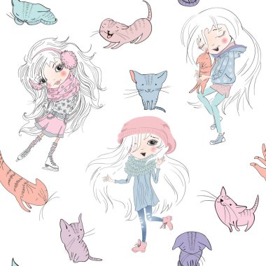 Kızlar ve catss desen