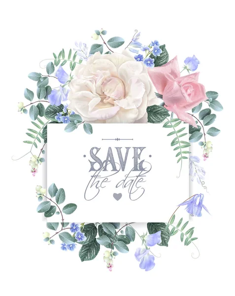 Vektör çiçek düğün kartı güllü