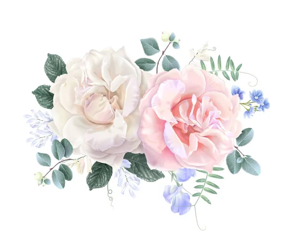 Banner floral vintage vectorial con rosa jardín — Vector de stock