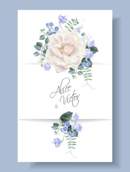 Carte de mariage florale vintage vectorielle avec rose — Image vectorielle