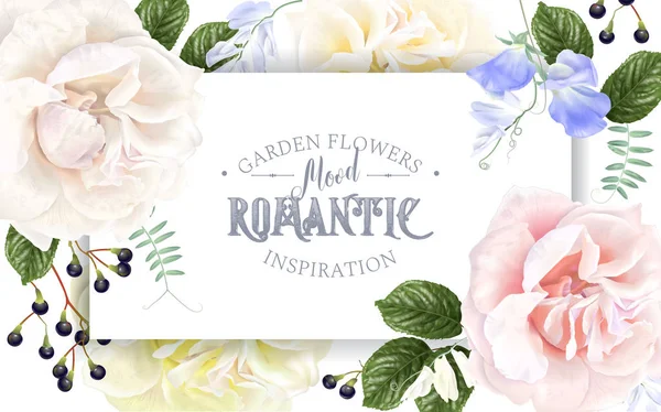 Bandiere floreali vettoriali vintage con rose da giardino — Vettoriale Stock