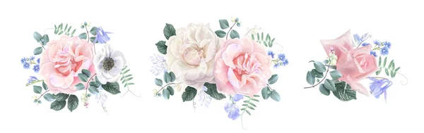 矢量复古花卉横幅集花园玫瑰 — 图库矢量图片