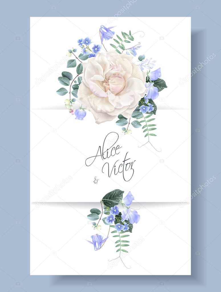 Vector vintage floral wedding card with rose
