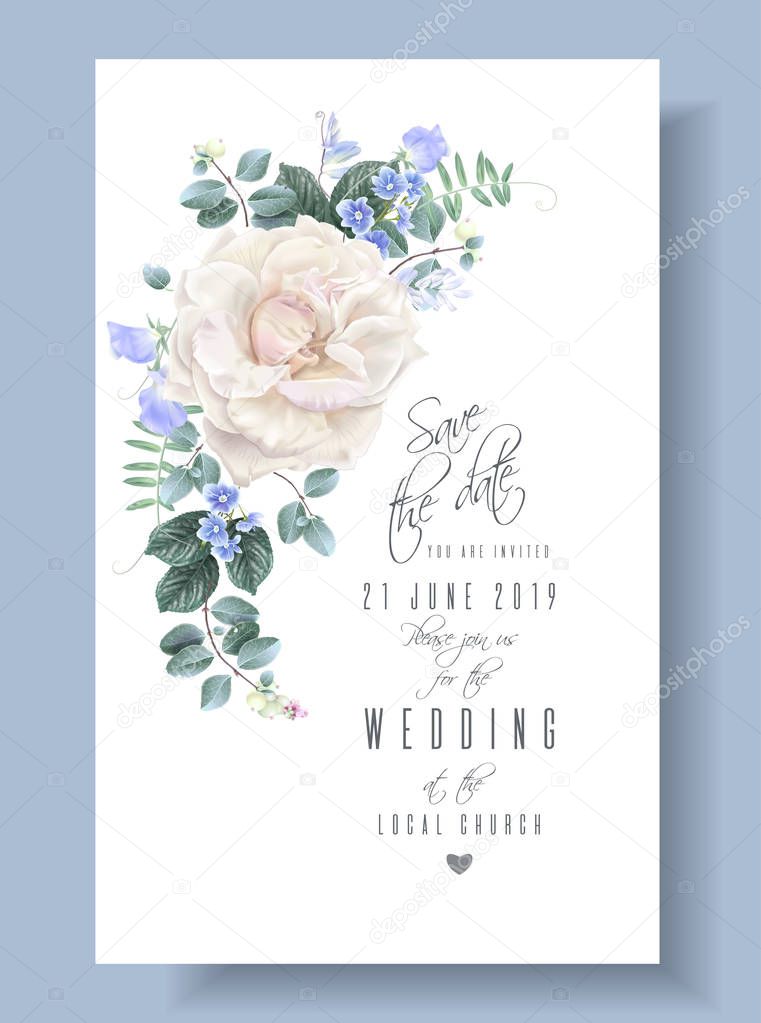 Vector vintage floral wedding card with rose