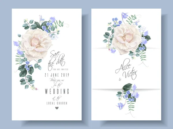 Vector vintage cartões de casamento floral com rosas —  Vetores de Stock
