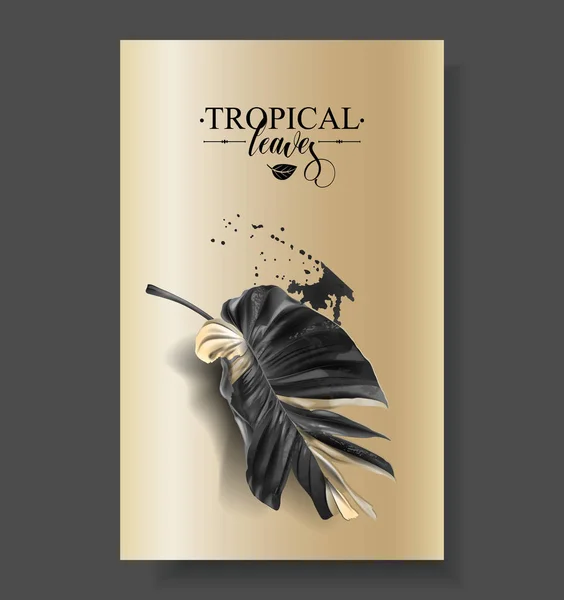 Banana Tropic folha banners preto e ouro — Vetor de Stock