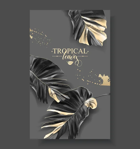 Banana Tropic folha banner ouro preto — Vetor de Stock