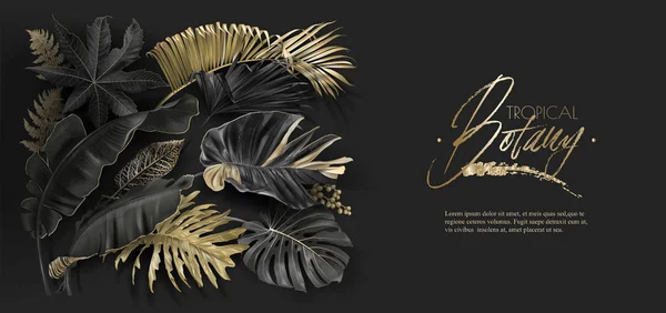 Siyah ve altın botanik afiş tropikal yaprak