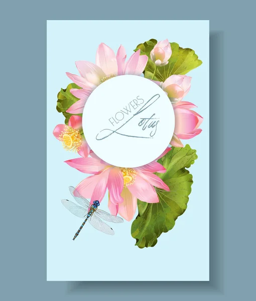 Lotus çiçek ve yusufçuk dikey botanik afiş — Stok Vektör