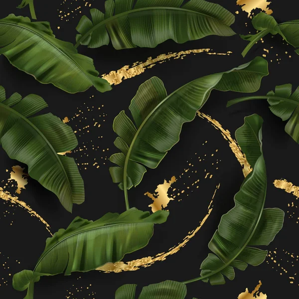 Vektormuster mit Bananenblättern und Orchidee — Stockvektor