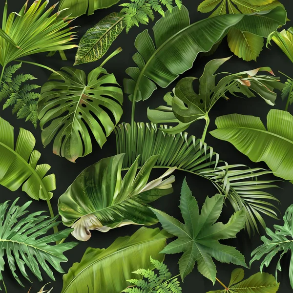 Padrão sem costura vetorial com folhas tropicais verdes — Vetor de Stock