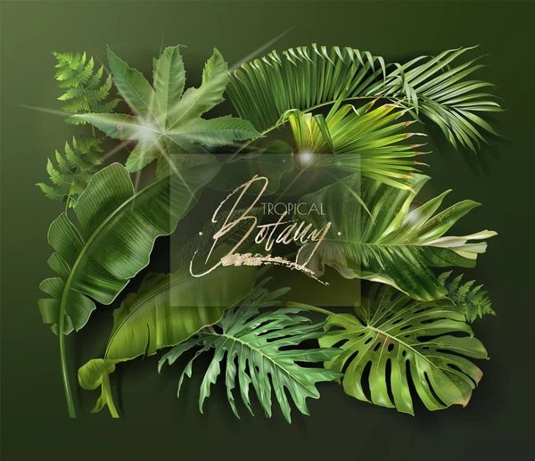 Vektorbanner mit grünen tropischen Blättern auf Grün — Stockvektor