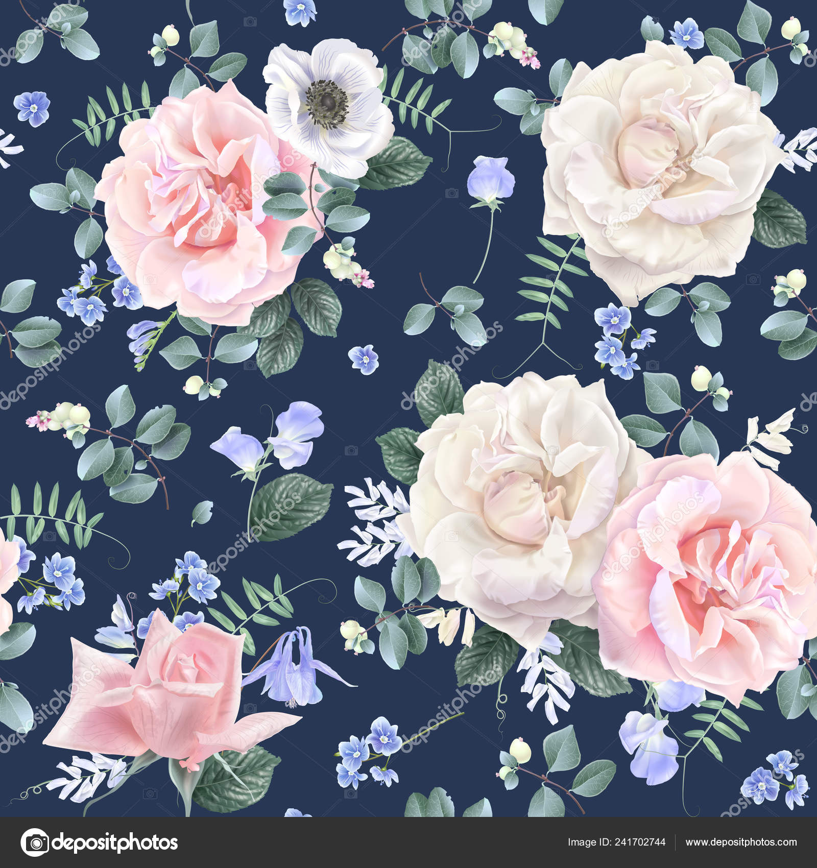 White And Pink Rose Flower Seamless Pattern Vector Image By C Purplebird18 Vector Stock 241702744