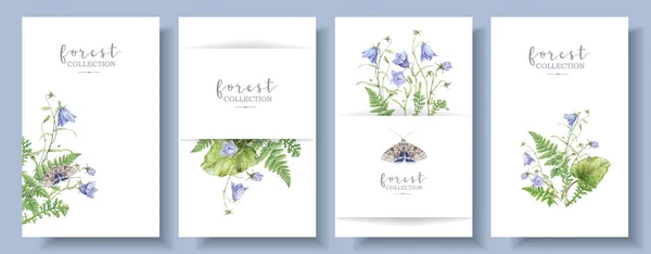 Banner aquarela conjunto com plantas da floresta borboleta — Fotografia de Stock