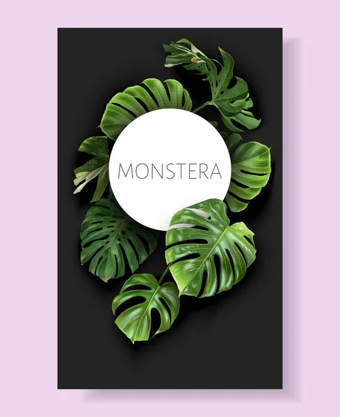 Cornice monstera vettoriale con foglie tropicali verdi — Vettoriale Stock