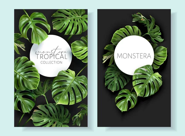 Vektor monstera ramar med gröna tropiska blad — Stock vektor