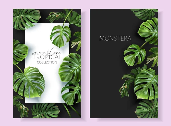 Vector Monstera Rahmen mit grünen tropischen Blättern — Stockvektor