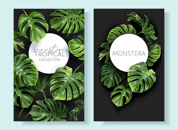 Vector monstera πλαίσια με πράσινα τροπικά φύλλα — Διανυσματικό Αρχείο