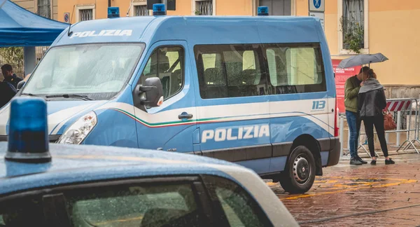 Milán Italia Noviembre 2017 Coche Policía Estacionado Calle Durante Una — Foto de Stock