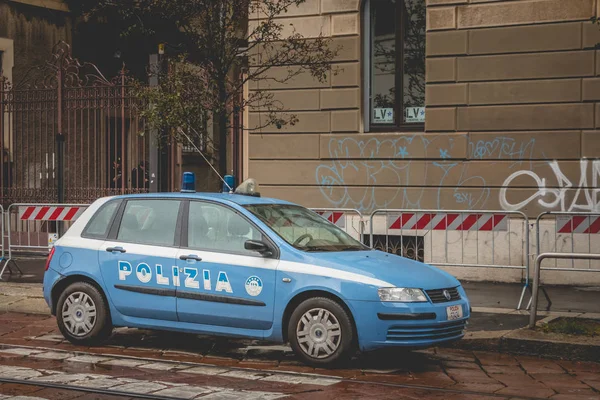 Milán Italia Noviembre 2017 Coche Policía Estacionado Calle Durante Una — Foto de Stock