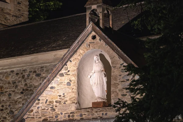 Detalle Arquitectónico Capilla Sainte Marie Por Noche Saint Lary Soulan — Foto de Stock