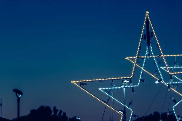 christmas star in led light on night background