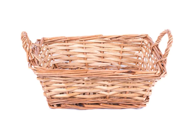 Small Wooden Basket White Background Studio — Stock Photo, Image