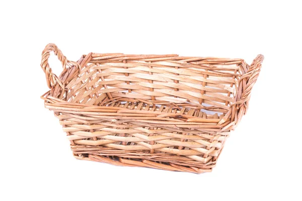 Small Wooden Basket White Background Studio — Stock Photo, Image