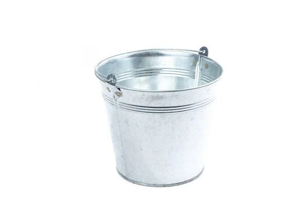 Gray Metal Bucket White Background Studio — Stock Photo, Image