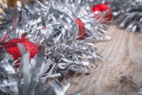 Joyeux Noël Concept Avec Décoration Grise Sur Vieux Panneau Bois — Photo